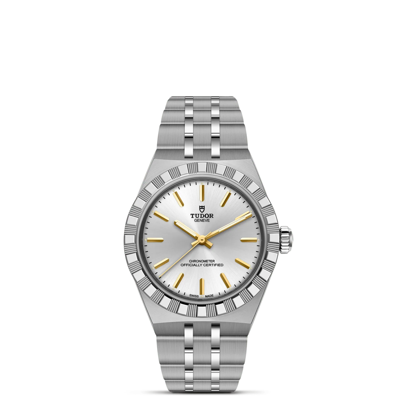 TUDOR Royal, con Dial Silver dial, applied stick hour markersy Bisel Stainless steel bezel