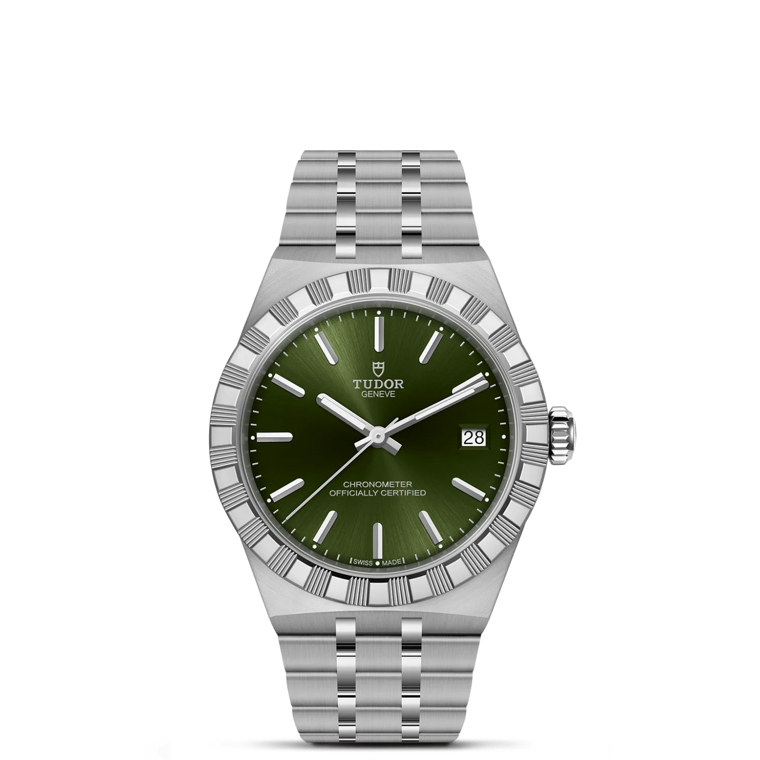TUDOR Royal, con Dial Green dial, applied stick hour markersy Bisel Stainless steel bezel
