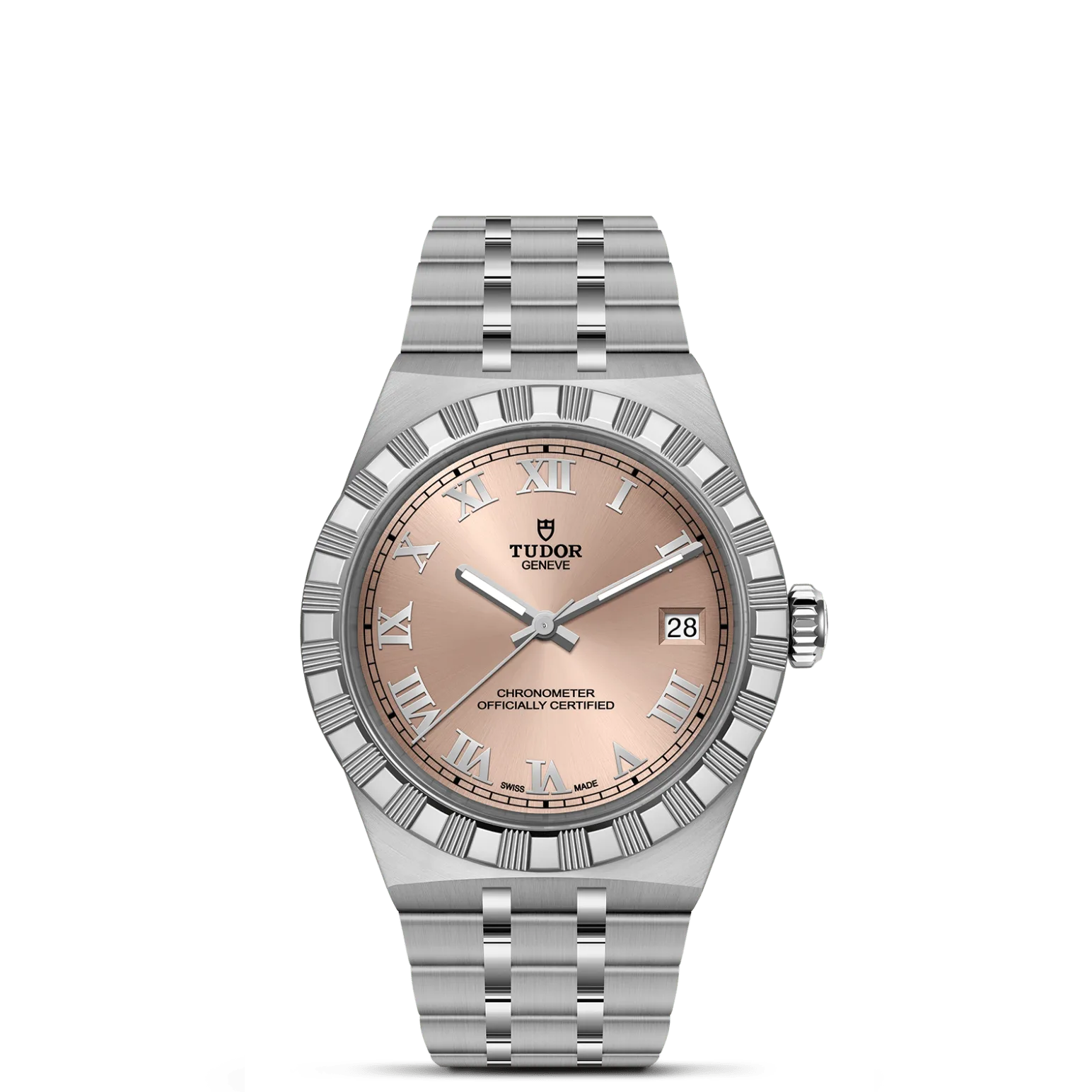 TUDOR Royal, con Dial Salmon dial, applied Roman numeralsy Bisel Stainless steel bezel