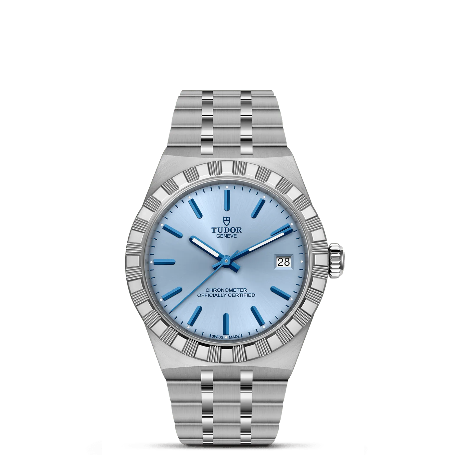 TUDOR Royal, con Dial Light blue dial, applied stick hour markersy Bisel Stainless steel bezel