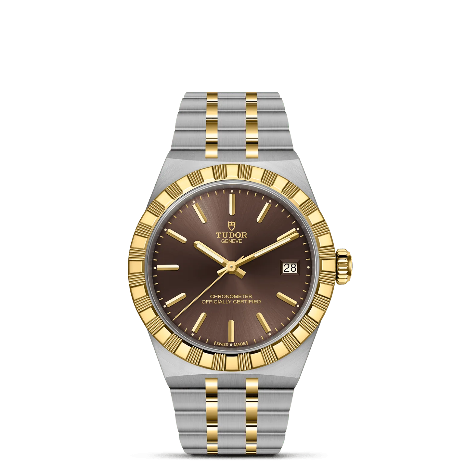 TUDOR Royal, con Dial Brown dial, applied stick hour markersy Bisel Fixed bezel in solid yellow gold