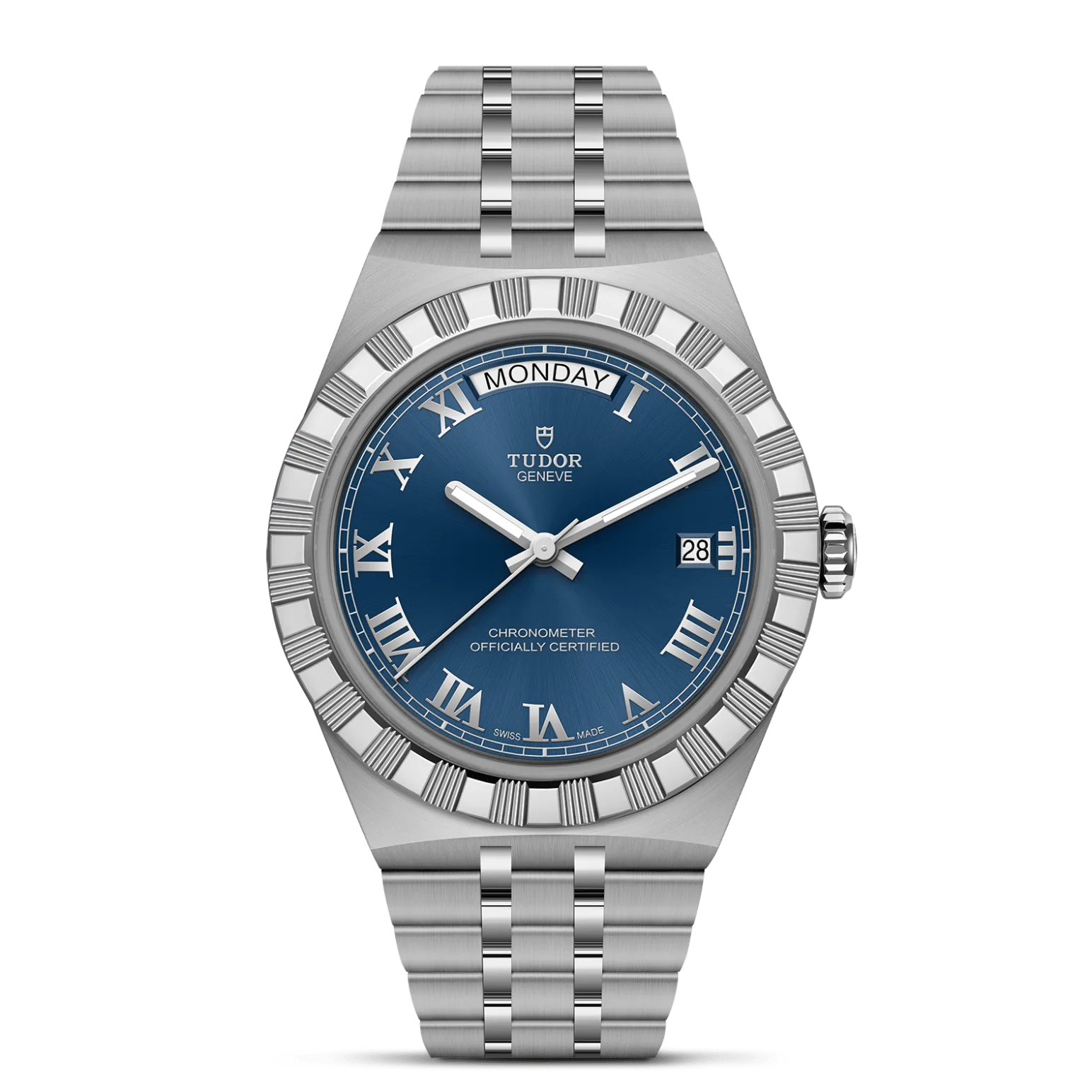 TUDOR Royal, con Dial Blue dial, applied Roman numeralsy Bisel Stainless steel bezel