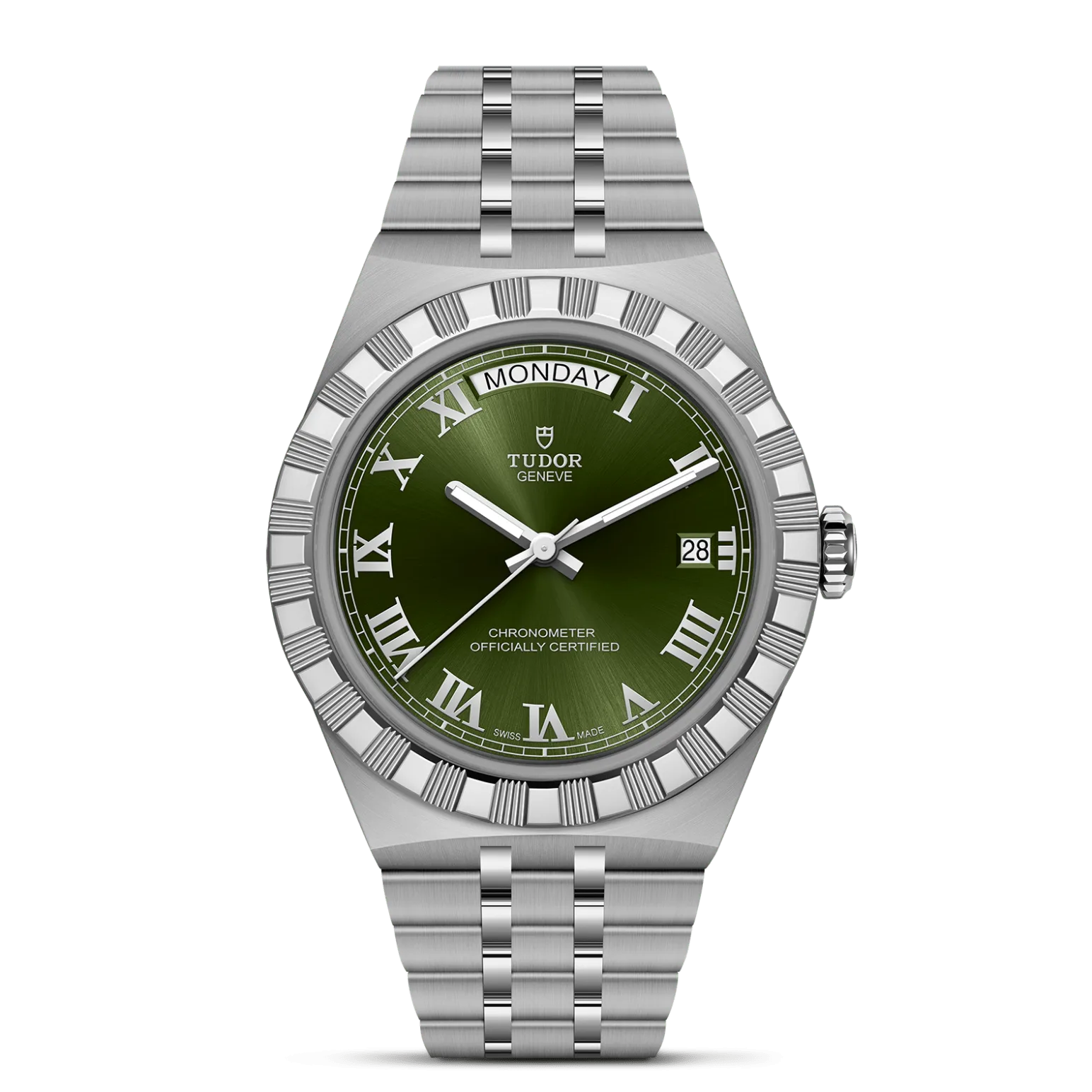 TUDOR Royal, con Dial Green dial, applied Roman numeralsy Bisel Stainless steel bezel