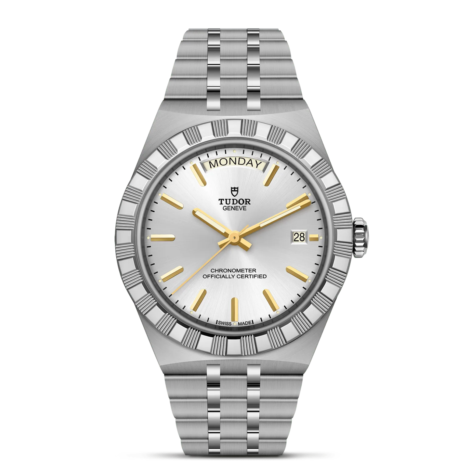 TUDOR Royal, con Dial Silver dial, applied stick hour markersy Bisel Stainless steel bezel