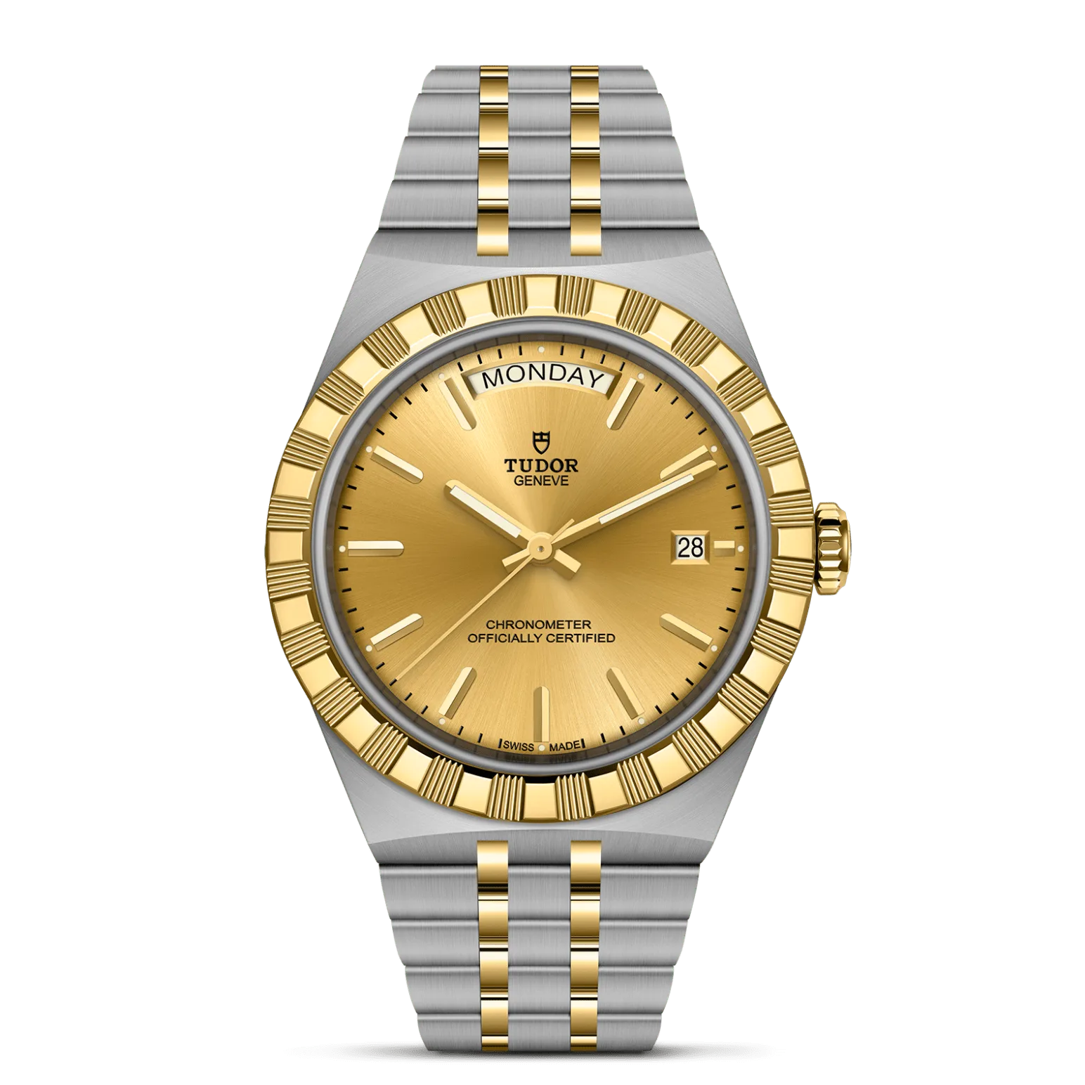 TUDOR Royal, con Dial Champagne-colour dial, applied stick hour markersy Bisel Fixed bezel in solid yellow gold