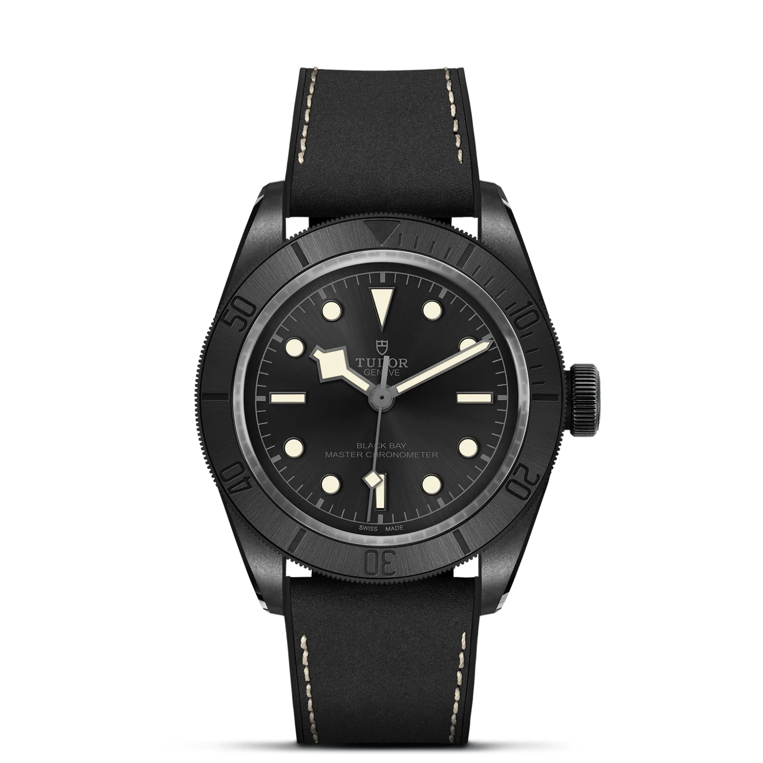Black Bay Ceramic, con Dial Black, domedy Bisel Unidirectional rotatable bezel in black-PVD-treated steel with 60-minute graduated disc in black ceramic with sunray satin finish and engraved markings and numerals