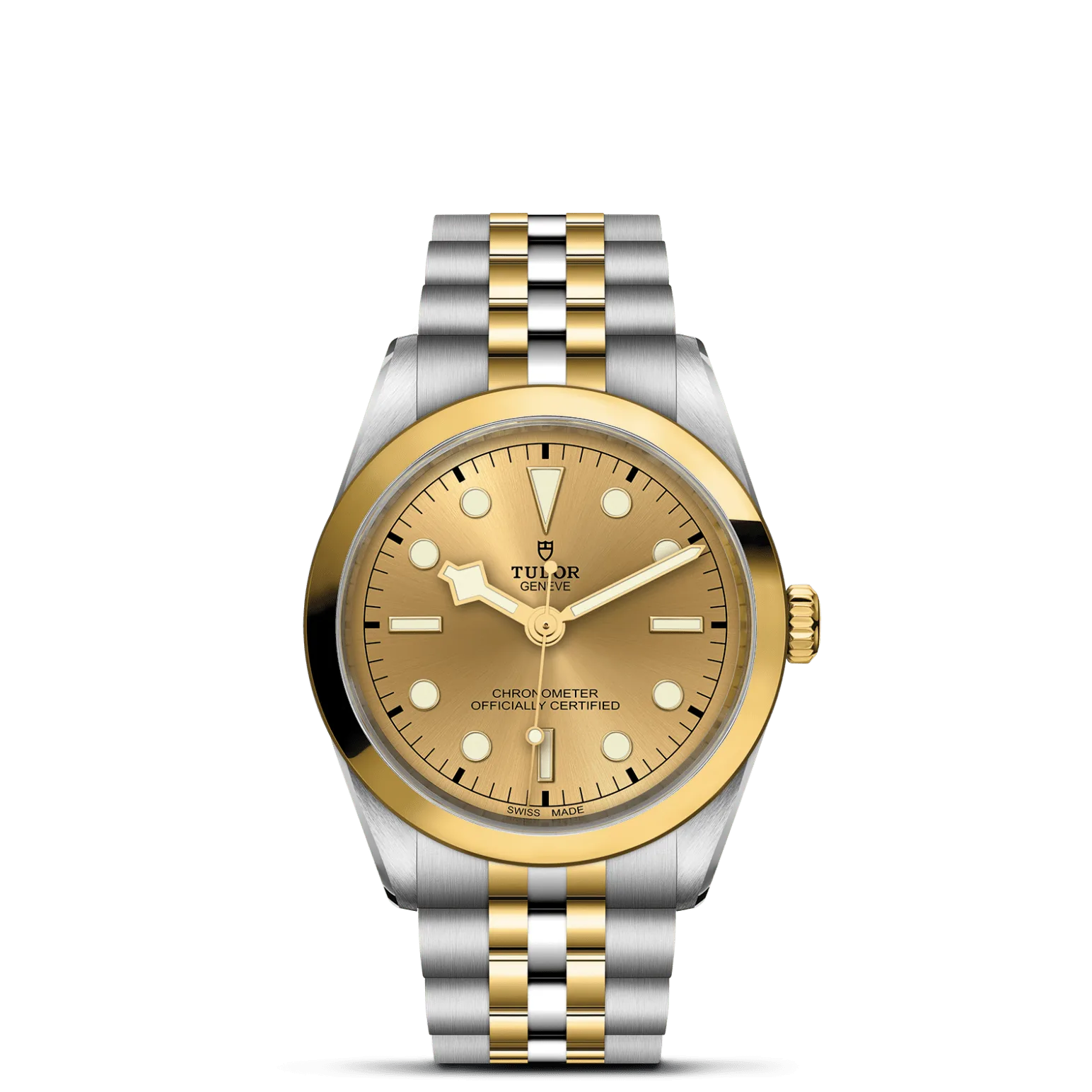 Black Bay One 36 S&G, con Dial Champagne-coloury Bisel Fixed bezel in steel covered by a 0.3mm yellow gold cap