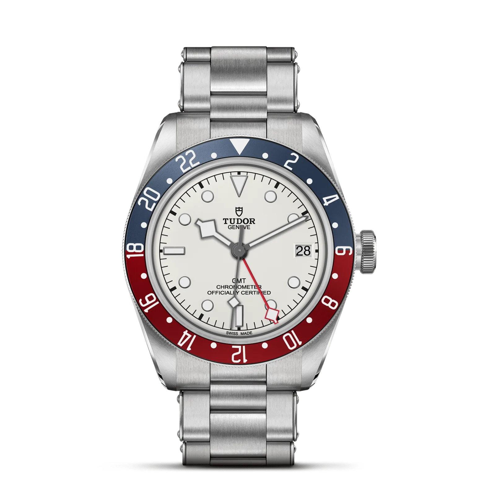 Black Bay GMT, con Dial Domed opaline dial with a galvanic finishy Bisel Bidirectional rotatable 48 notches bezel in steel with 24-hour graduated anodised aluminium disc in matt burgundy and blue