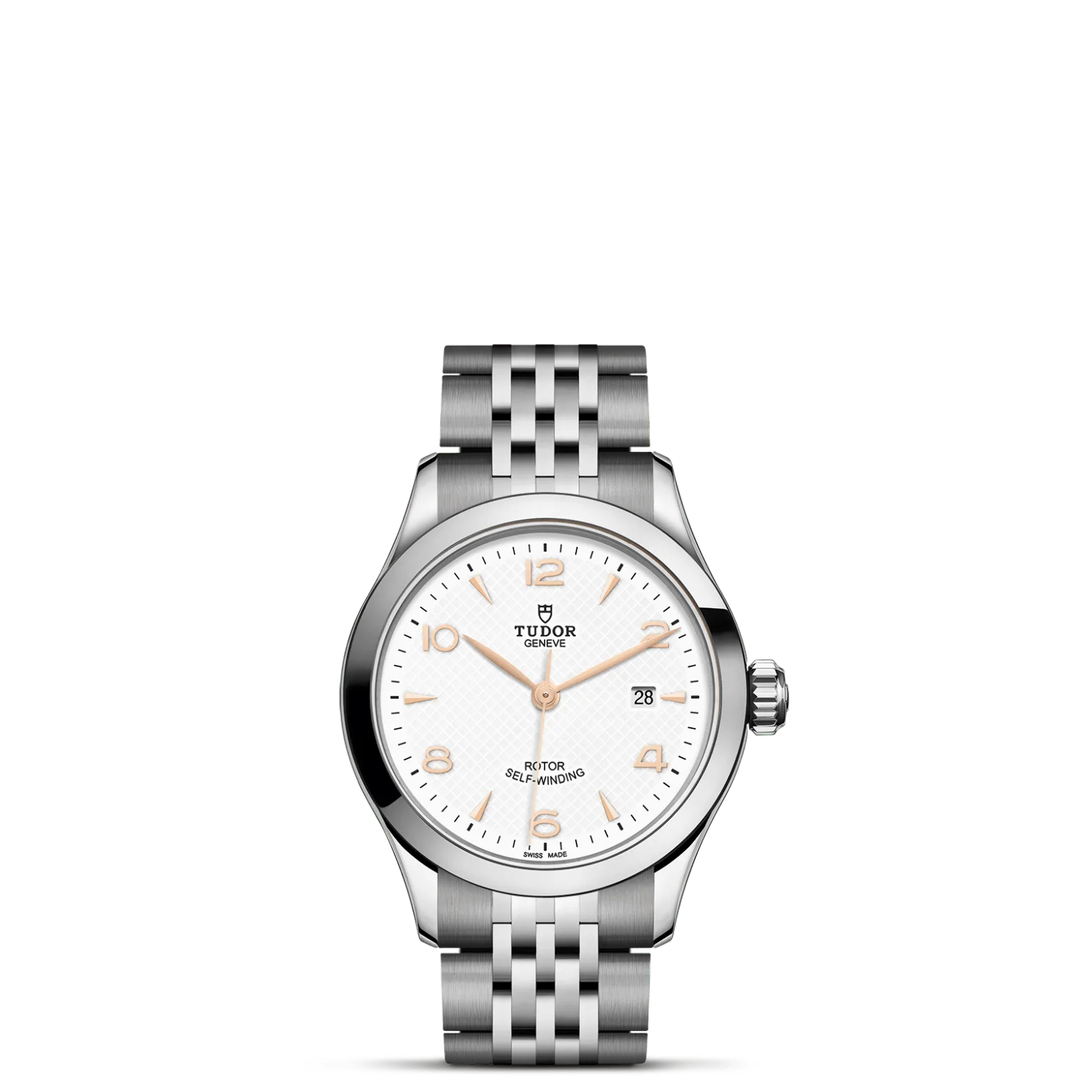 TUDOR 1926, con Dial White, embossed decoration, domedy Bisel Smooth steel bezel with polished finish