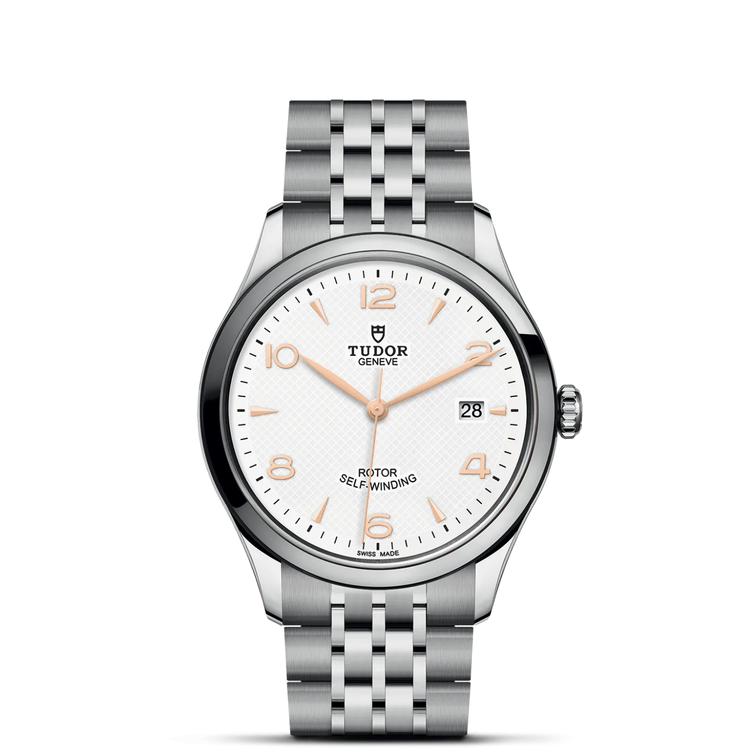 TUDOR 1926, con Dial White, embossed decoration, domedy Bisel Smooth steel bezel with polished finish