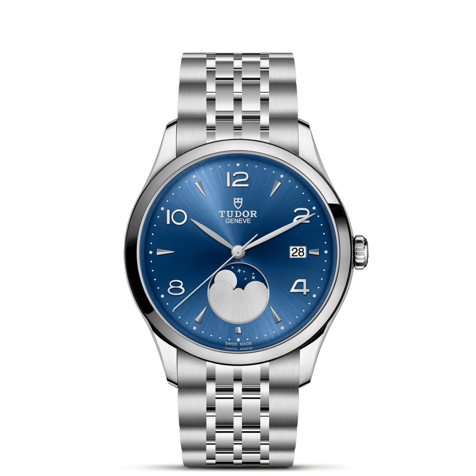 TUDOR 1926 Luna, con Dial Blue satin sun-brushed dial with applied numerals and moon phase indicatory Bisel Smooth bezel in steel with polished finish