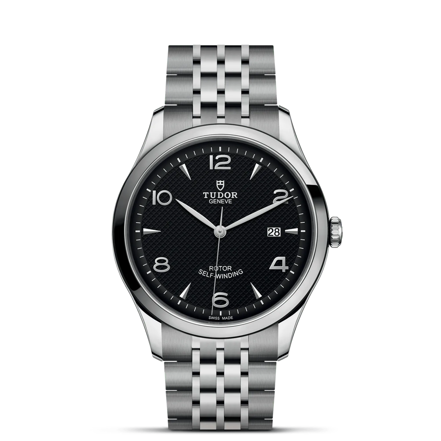 TUDOR 1926, con Dial Black, embossed decoration, domedy Bisel Smooth steel bezel with polished finish