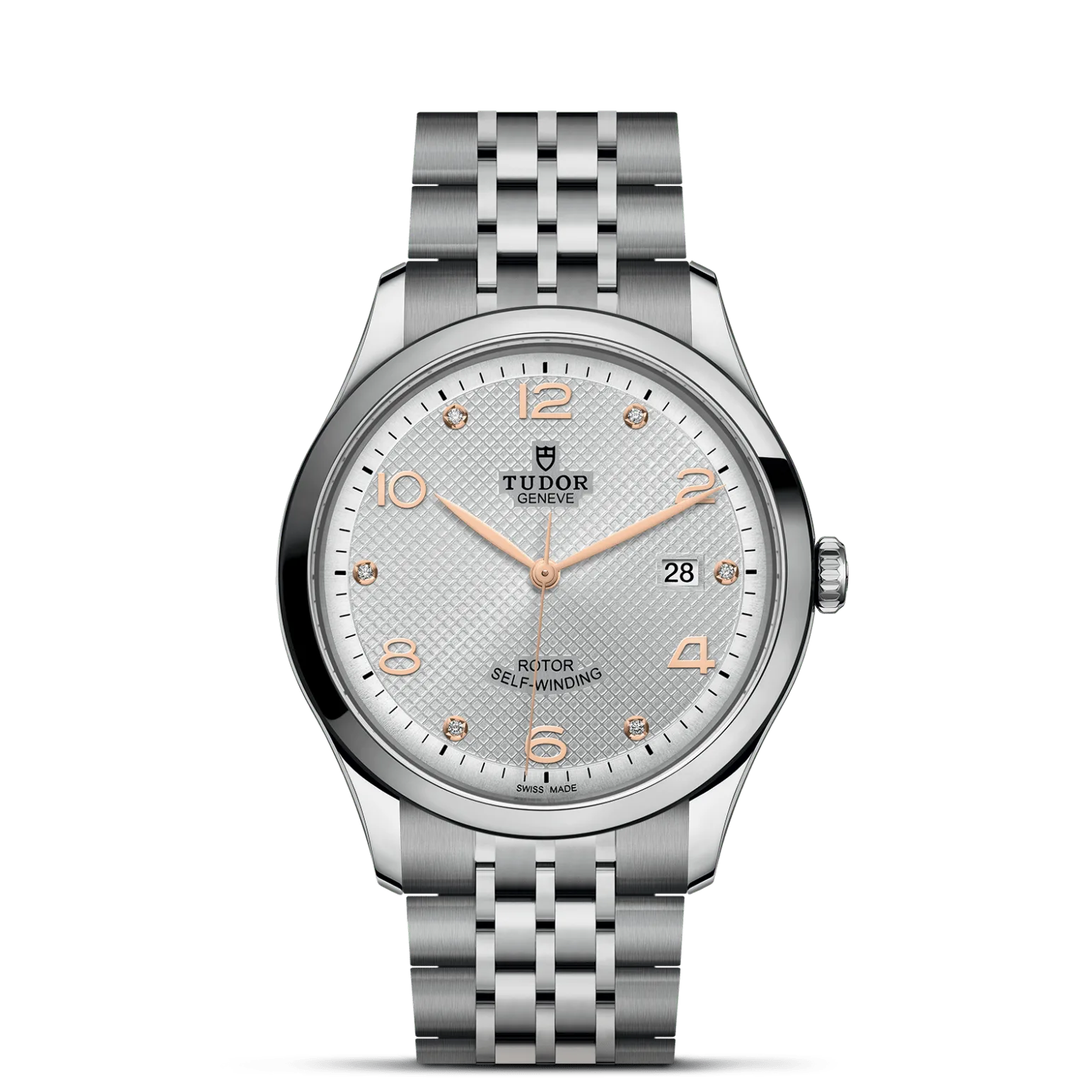 TUDOR 1926, con Dial Silver, embossed decoration, domed, with 6 diamondsy Bisel Smooth steel bezel with polished finish