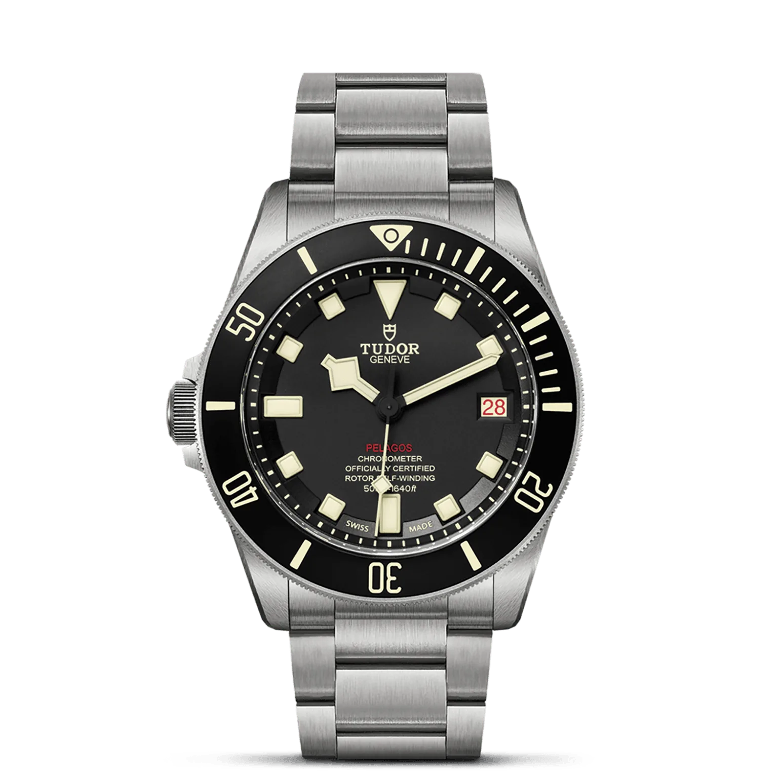 Pelagos LHD, con Dial Negray Bisel Bisel giratorio unidireccional de titanio con graduación de 60 minutos, disco de cerámica negra mate y graduaciones con material beige luminiscente