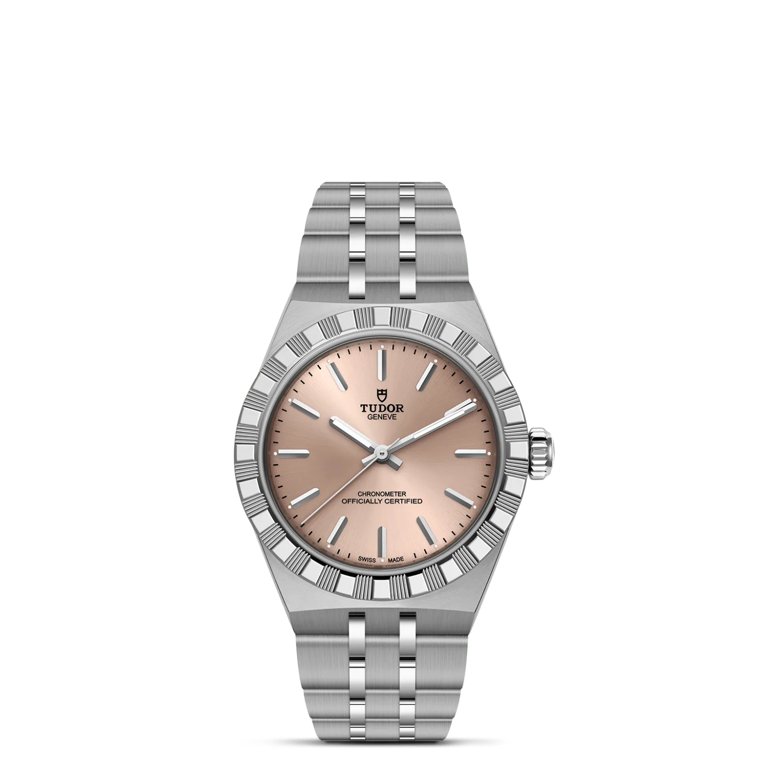 TUDOR Royal, con Dial Esfera salmón, marcadores de la hora con apliquesy Bisel Bisel de acero inoxidable