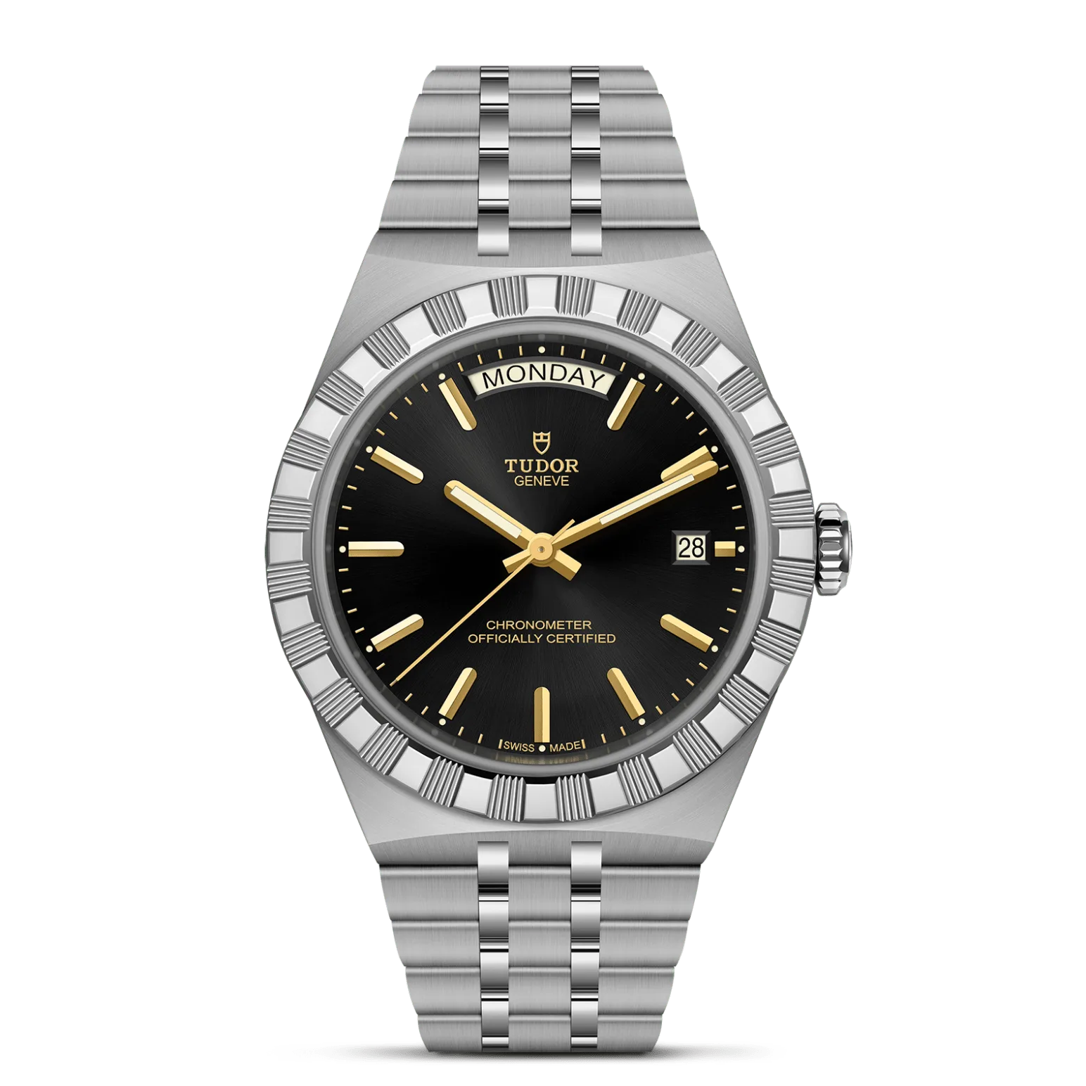 TUDOR Royal, con Dial Esfera negra, marcadores de la hora con apliquesy Bisel Bisel de acero inoxidable