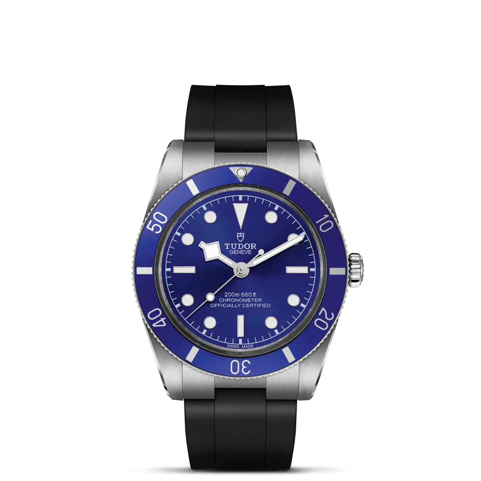 Black Bay 54, con Dial Azul, abombada, con marcadores de hora con apliquesy Bisel Bisel unidireccional 60 minutos de acero inoxidable con pieza de aluminio sin graduación de minutos