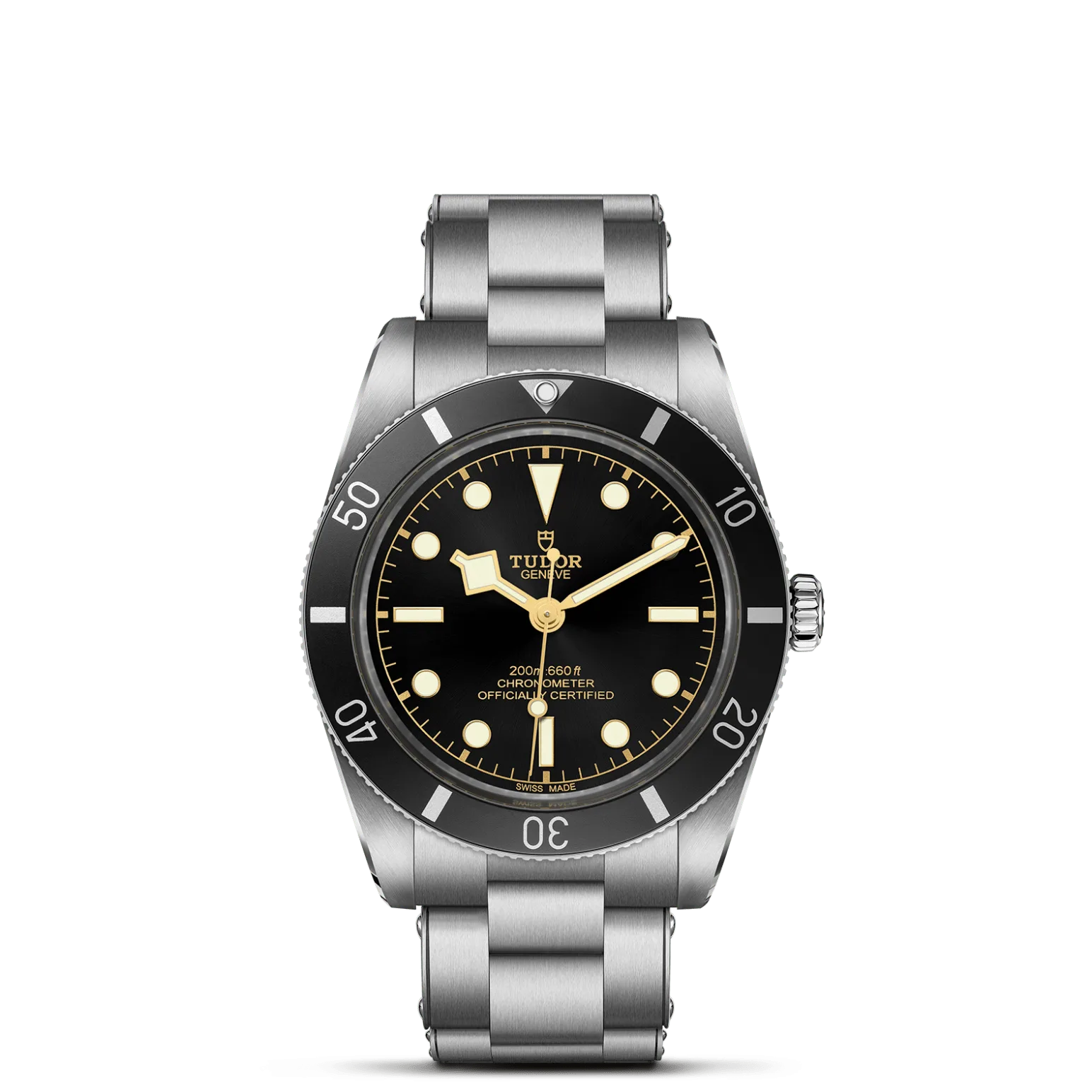 Black Bay 54, con Dial Negra, abombaday Bisel Bisel unidireccional 60 minutos de acero inoxidable con pieza de aluminio sin graduación de minutos