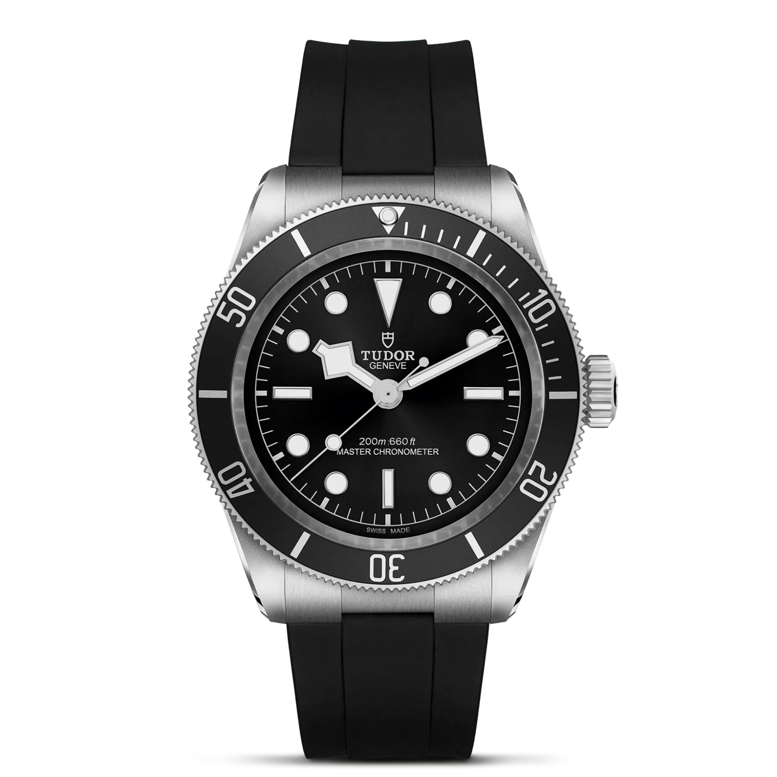 Black Bay, con Dial Negra, abombada, con marcadores de la hora con apliques plateadosy Bisel Bisel unidireccional 60 minutos de acero inoxidable con disco de aluminio negro