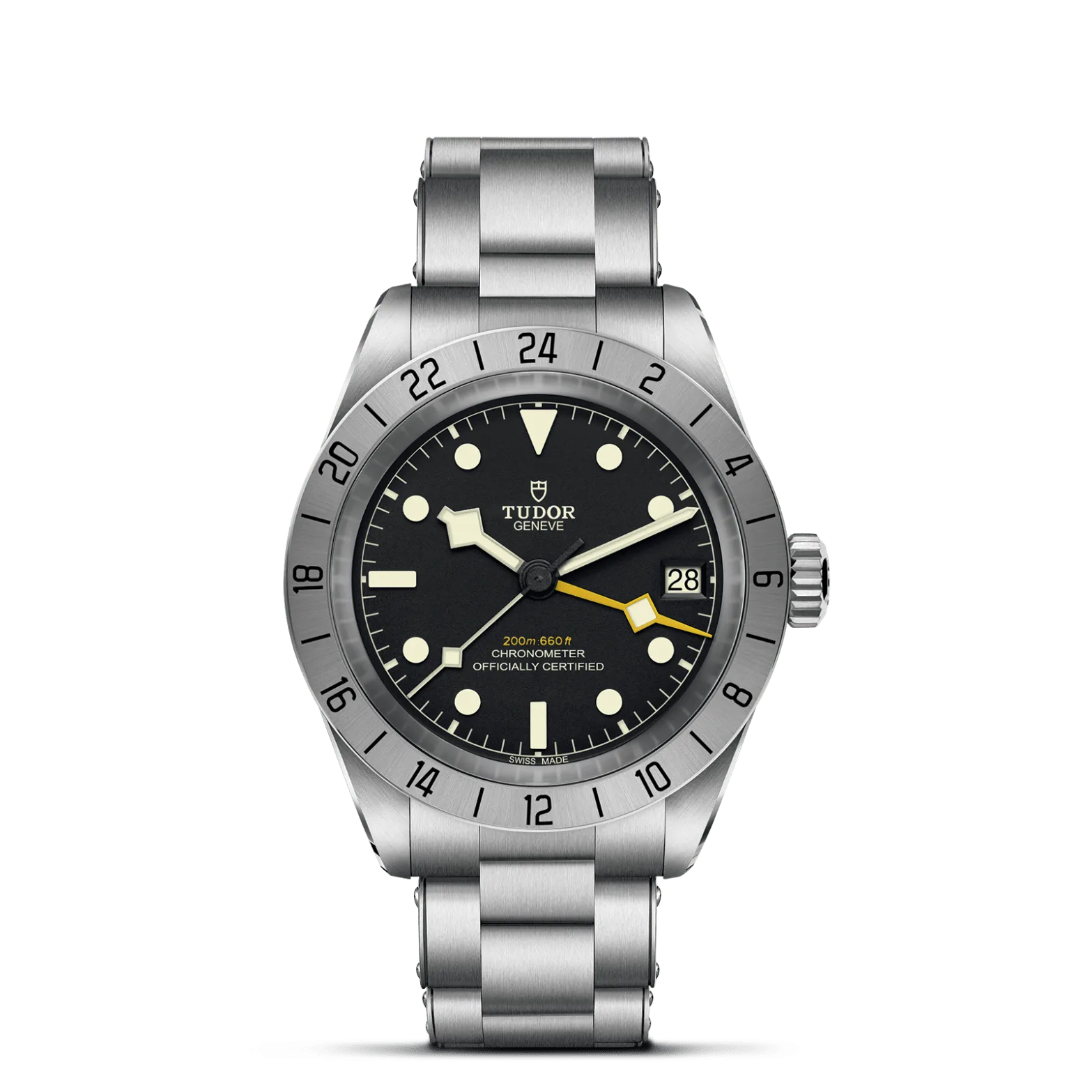 Black Bay Pro, con Dial Negra, abombaday Bisel Bisel fijo graduado 24 horas en acero satinado