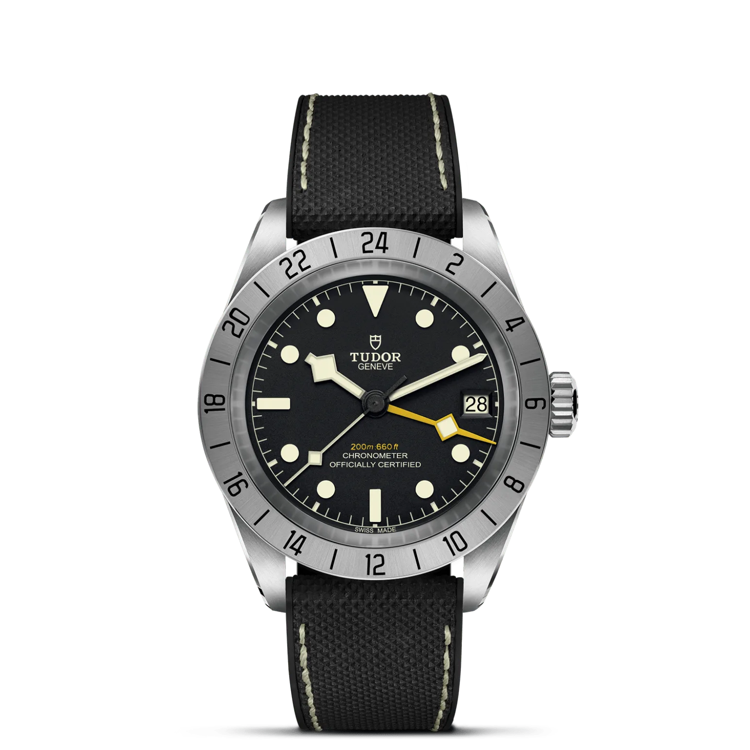 Black Bay Pro, con Dial Negra, abombaday Bisel Bisel fijo graduado 24 horas en acero satinado